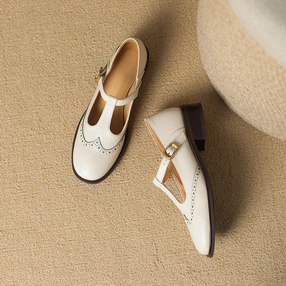 Women's Mary Jane Shoes – Brogue T-Bar Buckle Pumps