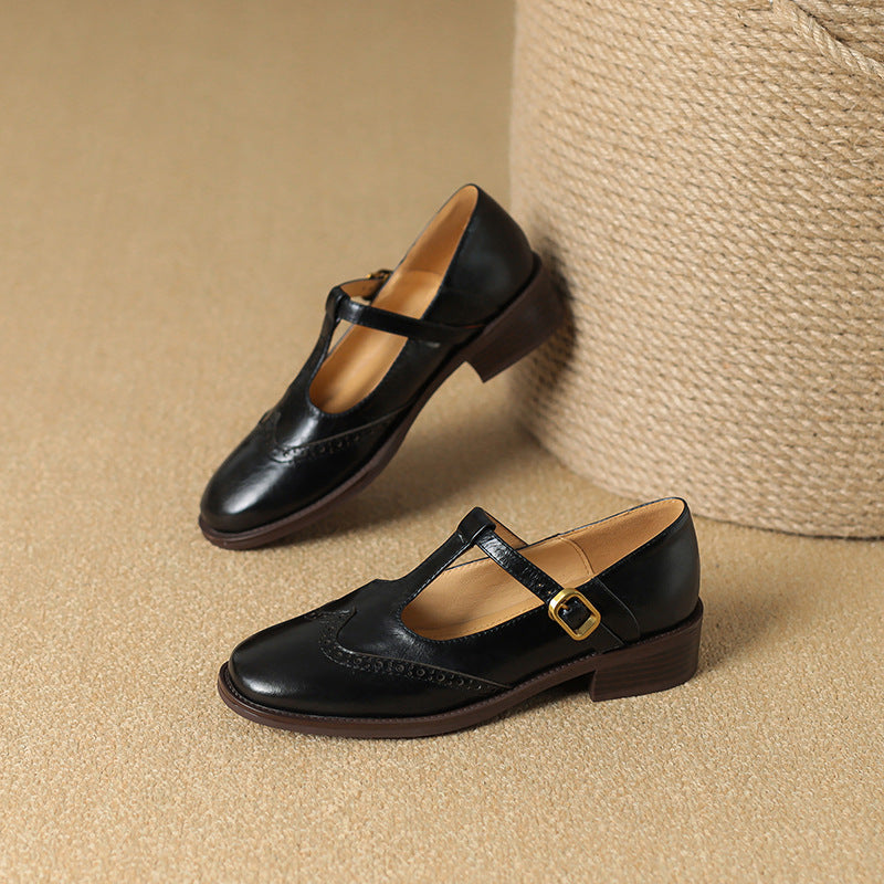 Women's Mary Jane Shoes – Brogue T-Bar Buckle Pumps
