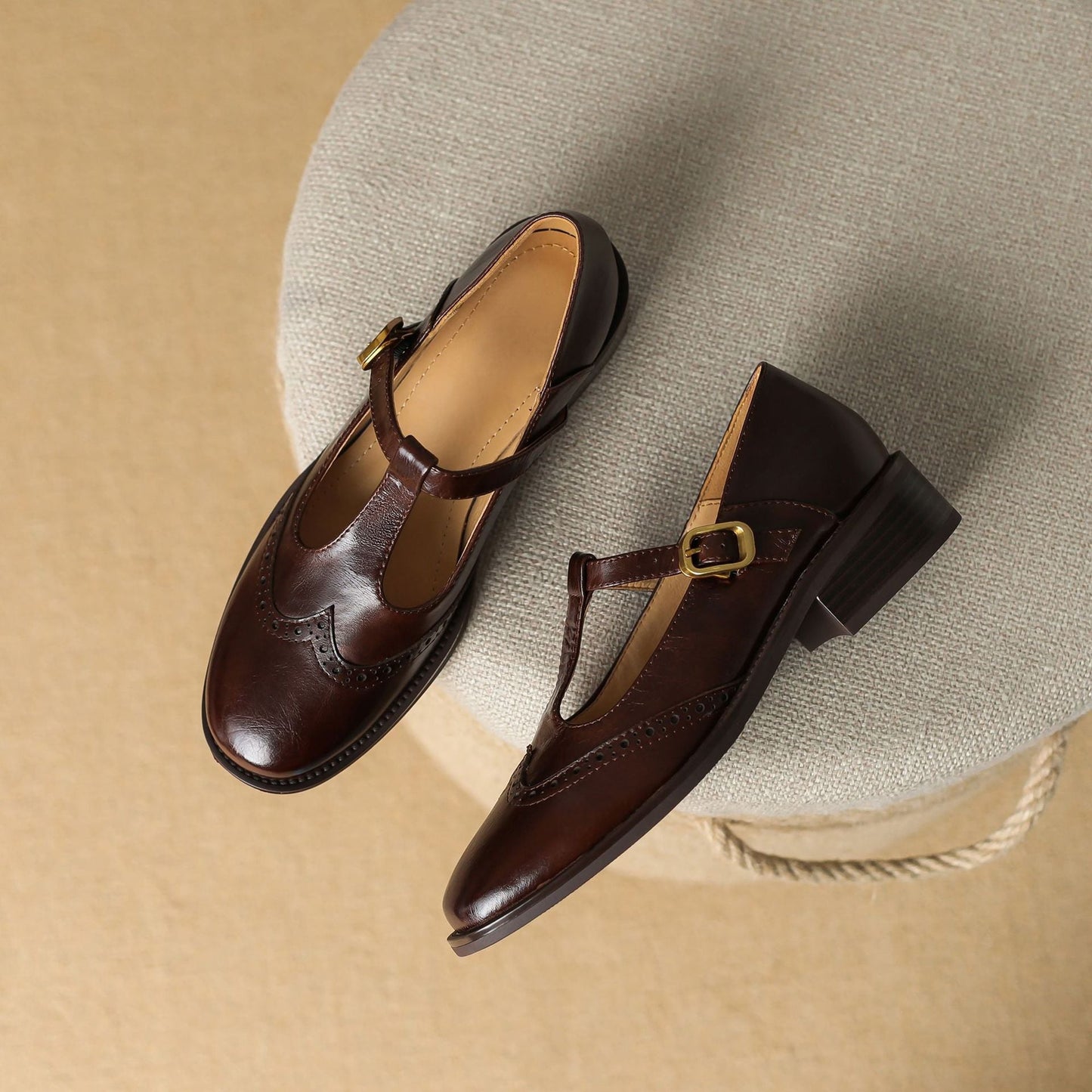 Women's Mary Jane Shoes – Brogue T-Bar Buckle Pumps
