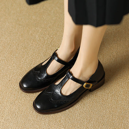 Women's Mary Jane Shoes – Brogue T-Bar Buckle Pumps