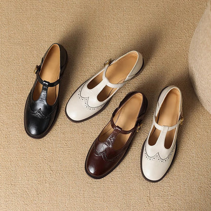 Women's Mary Jane Shoes – Brogue T-Bar Buckle Pumps