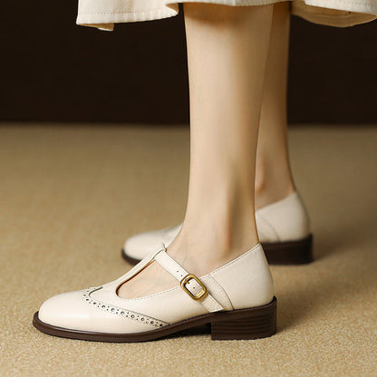 Women's Mary Jane Shoes – Brogue T-Bar Buckle Pumps