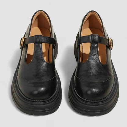 Women's Mary Jane Shoes – Lug Sole T-Strap Comfort Flats