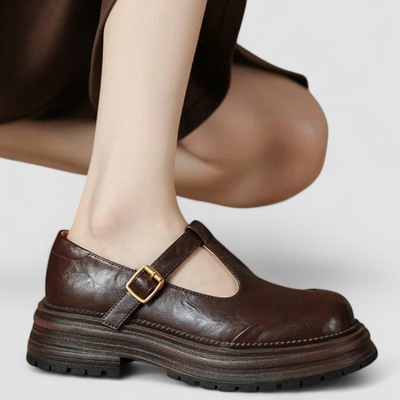Women's Mary Jane Shoes – Lug Sole T-Strap Comfort Flats