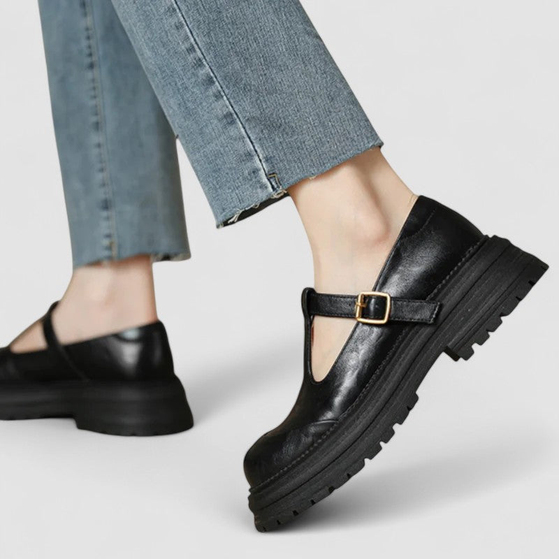 Women's Mary Jane Shoes – Lug Sole T-Strap Comfort Flats