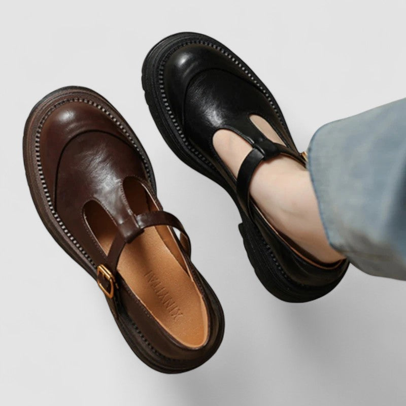 Women's Mary Jane Shoes – Lug Sole T-Strap Comfort Flats