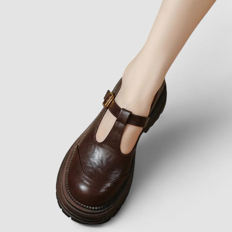 Women's Mary Jane Shoes – Lug Sole T-Strap Comfort Flats