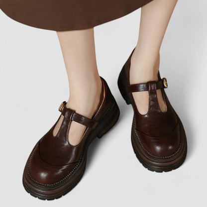 Women's Mary Jane Shoes – Lug Sole T-Strap Comfort Flats