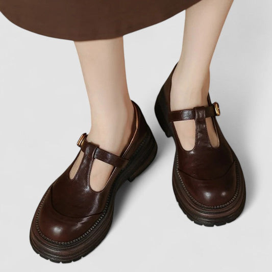 Women's Mary Jane Shoes – Lug Sole T-Strap Comfort Flats