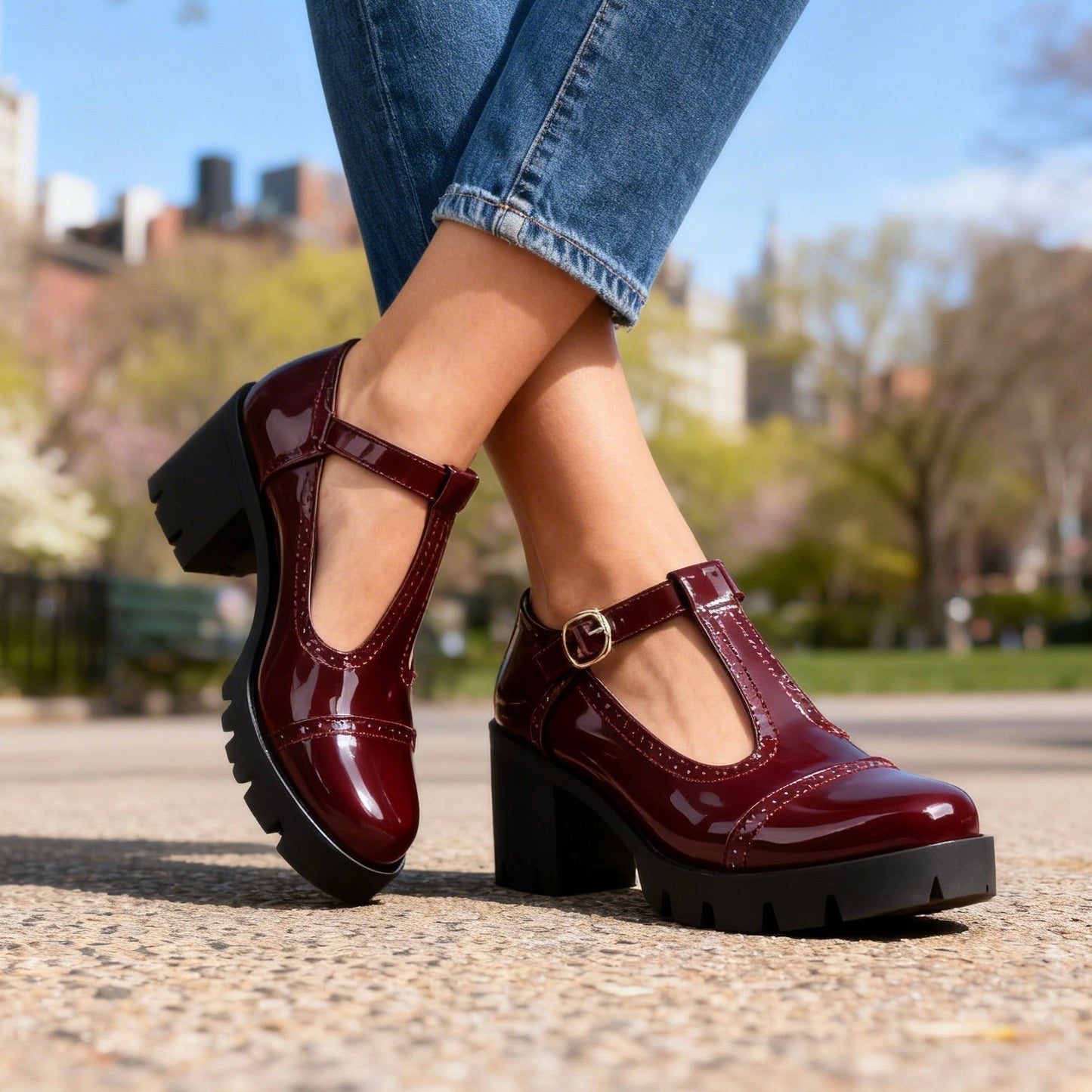 Women's Mary Jane Shoes – Platform Block Heel Pumps