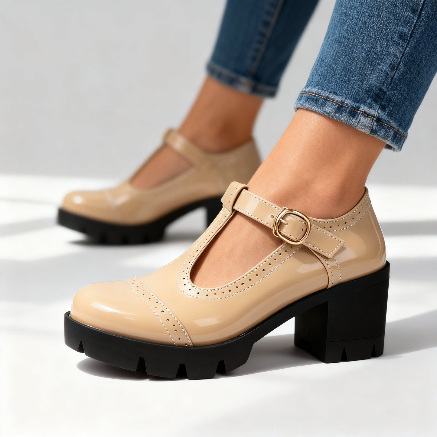 Women's Mary Jane Shoes – Platform Block Heel Pumps