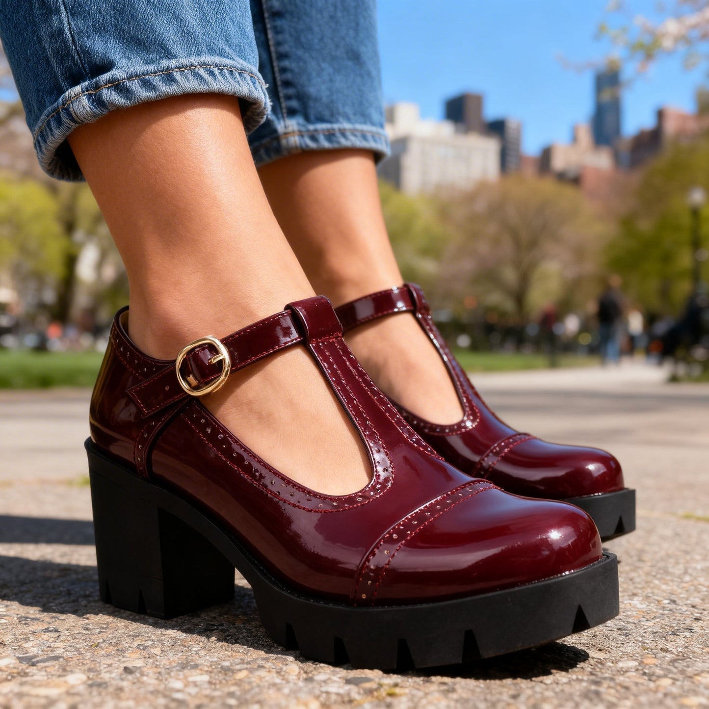 Women's Mary Jane Shoes – Platform Block Heel Pumps
