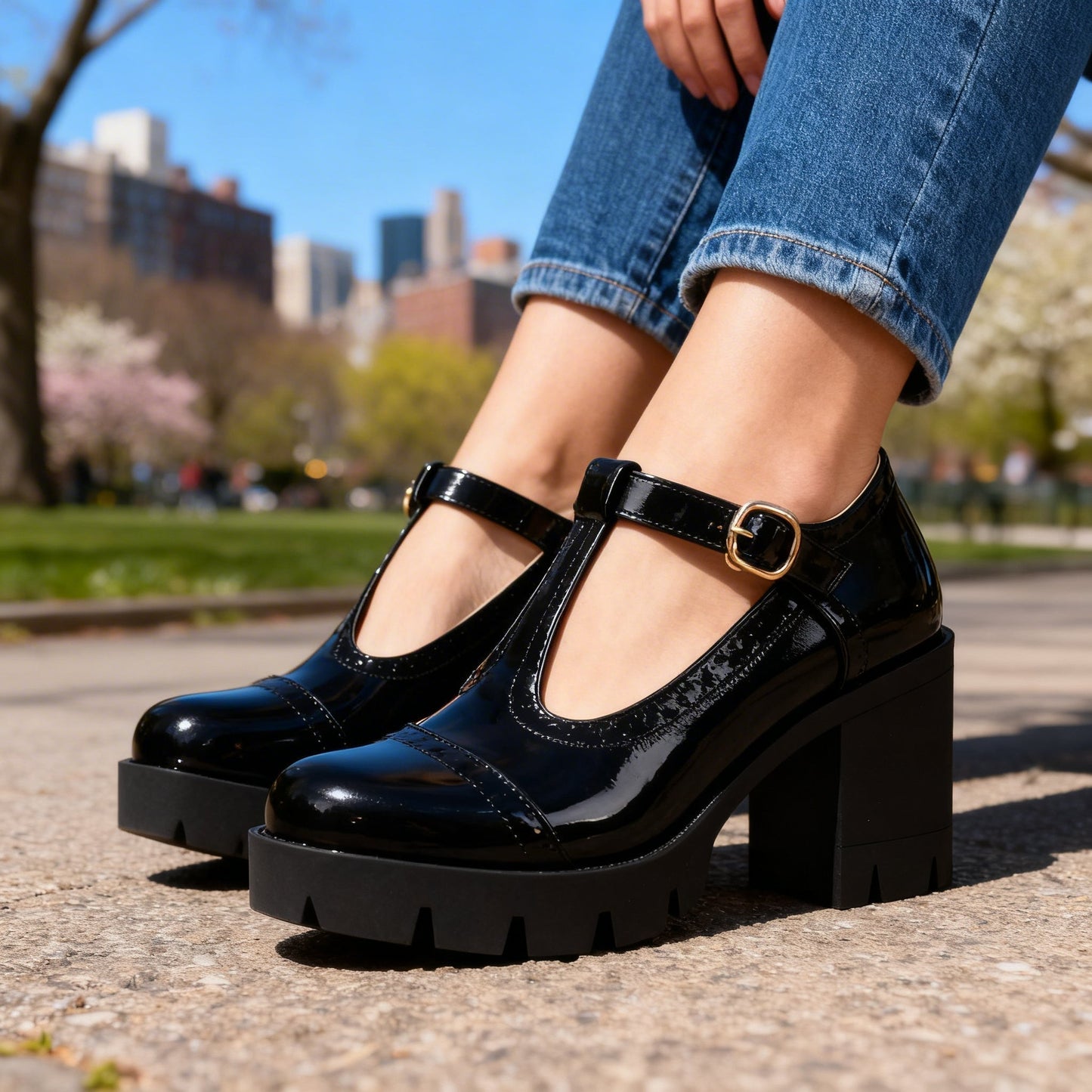 Women's Mary Jane Shoes – Platform Block Heel Pumps