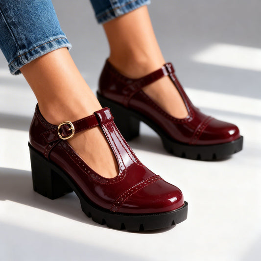 Women's Mary Jane Shoes – Platform Block Heel Pumps