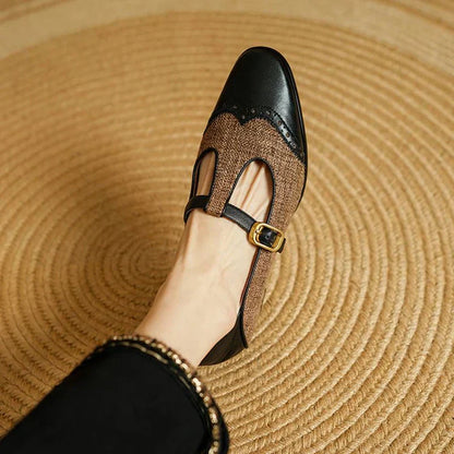 Women's Mary Jane Shoes – Tweed T-Bar Buckle Flats