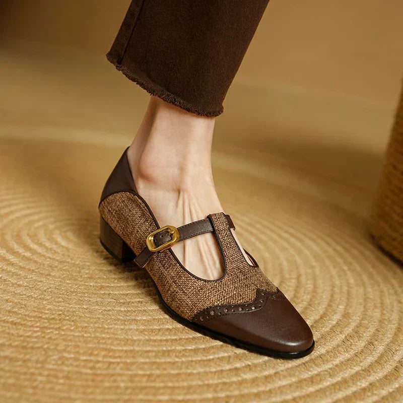 Women's Mary Jane Shoes – Tweed T-Bar Buckle Flats