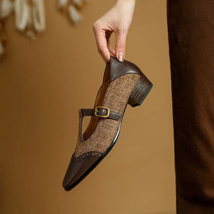 Women's Mary Jane Shoes – Tweed T-Bar Buckle Flats