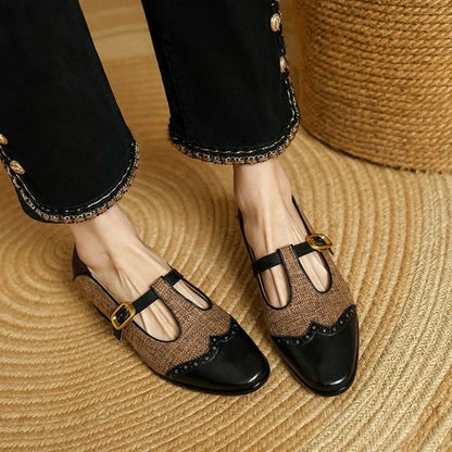 Women's Mary Jane Shoes – Tweed T-Bar Buckle Flats