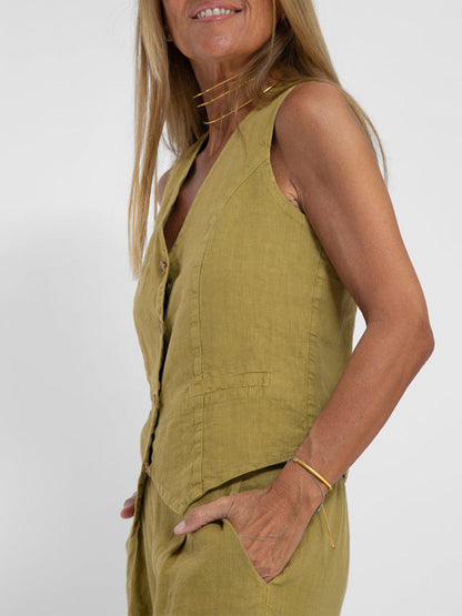 Women's Matching Set – Linen Vest & Wide Leg Pants