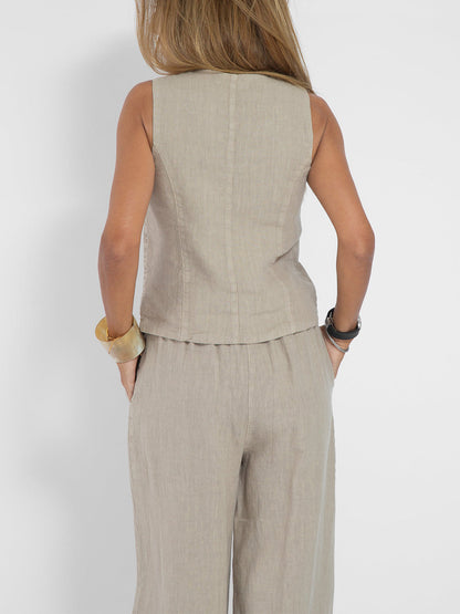 Women's Matching Set – Linen Vest & Wide Leg Pants