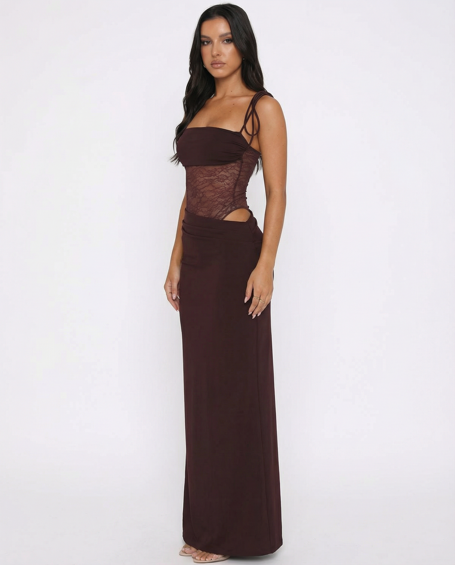 Women's Maxi Dress – Lace Waist Bodycon Evening Gown