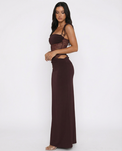 Women's Maxi Dress – Lace Waist Bodycon Evening Gown
