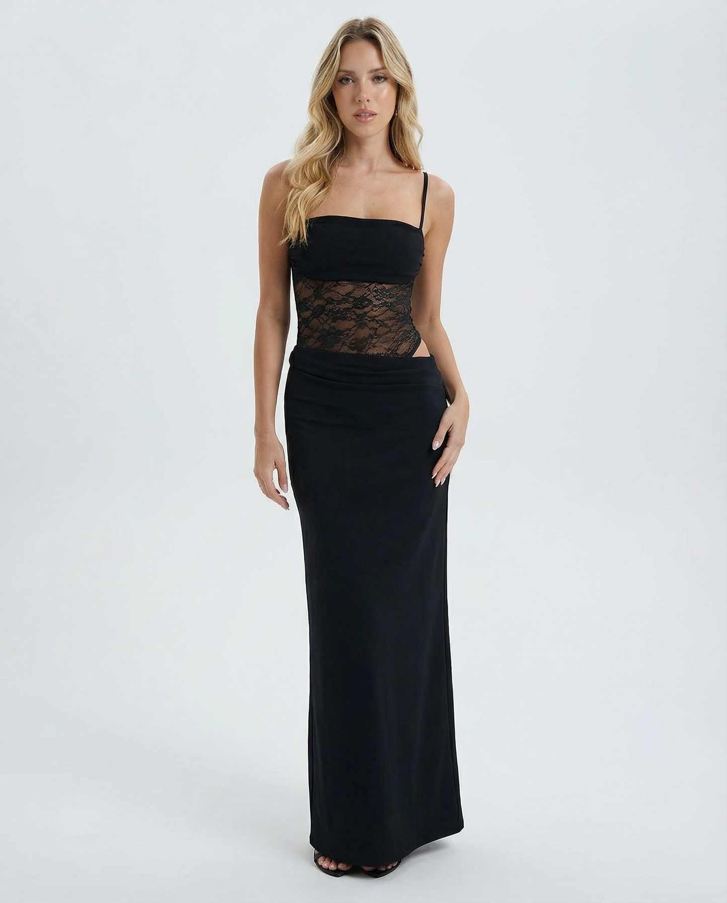 Women's Maxi Dress – Lace Waist Bodycon Evening Gown