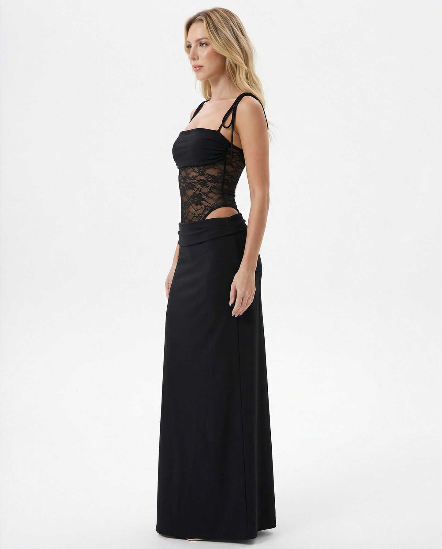 Women's Maxi Dress – Lace Waist Bodycon Evening Gown