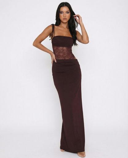 Women's Maxi Dress – Lace Waist Bodycon Evening Gown