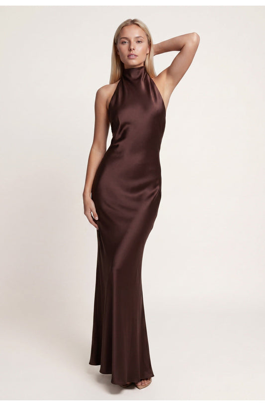 Women's Maxi Dress – Satin Halter Evening Gown