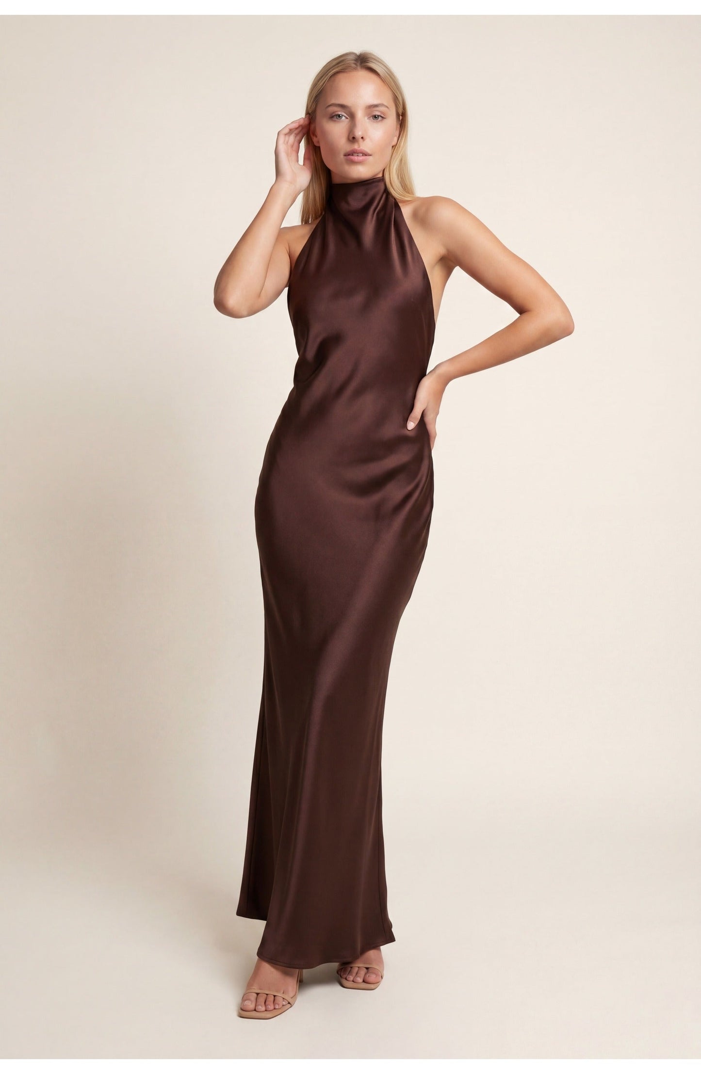 Women's Maxi Dress – Satin Halter Evening Gown