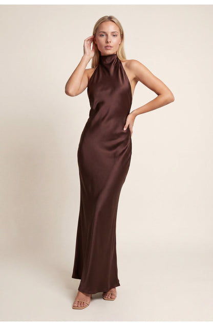 Women's Maxi Dress – Satin Halter Evening Gown