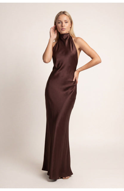 Women's Maxi Dress – Satin Halter Evening Gown
