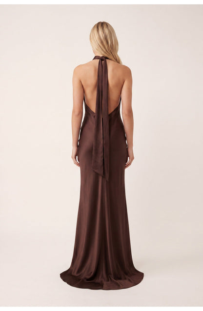 Women's Maxi Dress – Satin Halter Evening Gown