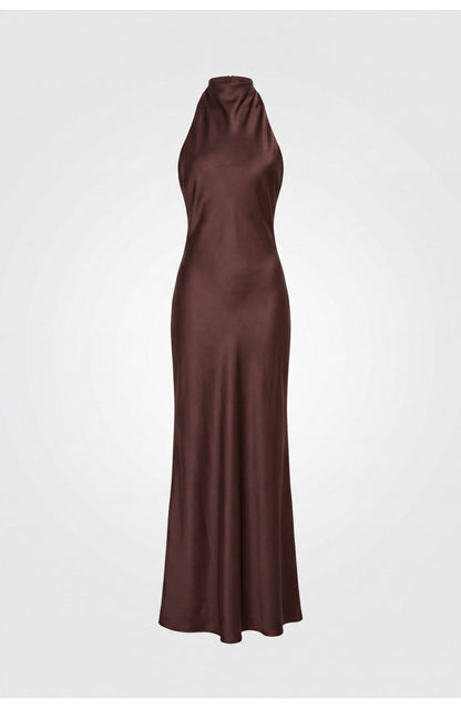Women's Maxi Dress – Satin Halter Evening Gown