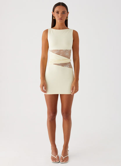 Women's Mini Dress – Bodycon Cut-Out Lace Panel Dress