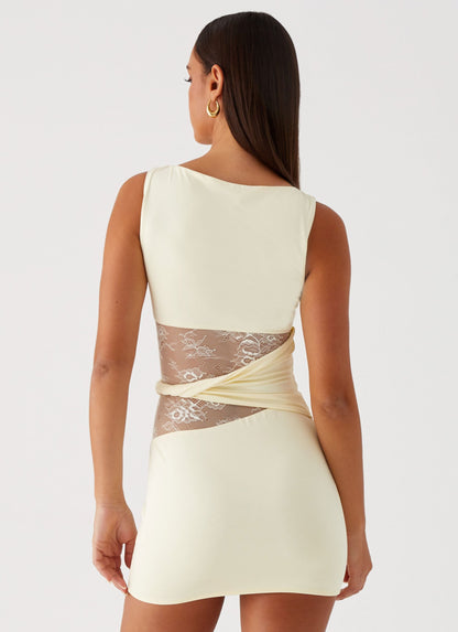 Women's Mini Dress – Bodycon Cut-Out Lace Panel Dress