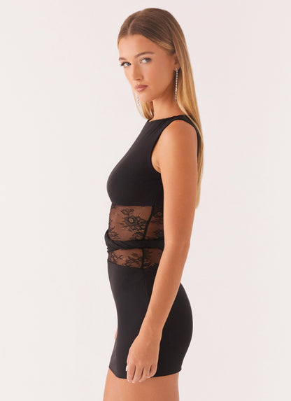 Women's Mini Dress – Bodycon Cut-Out Lace Panel Dress