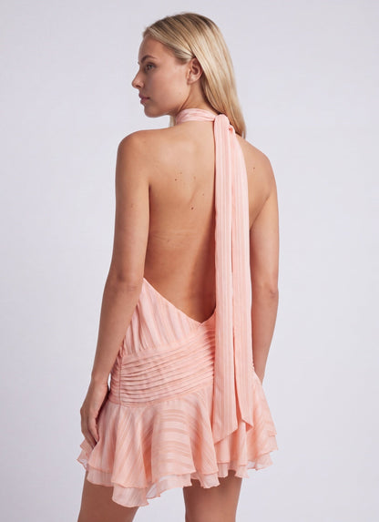 Women's Mini Dress – Halter Neck Pleated Ruffle Dress