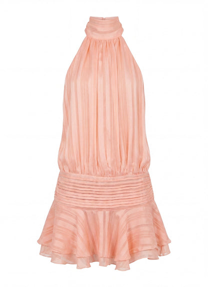 Women's Mini Dress – Halter Neck Pleated Ruffle Dress