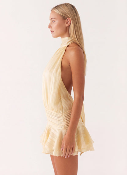 Women's Mini Dress – Halter Neck Pleated Ruffle Dress