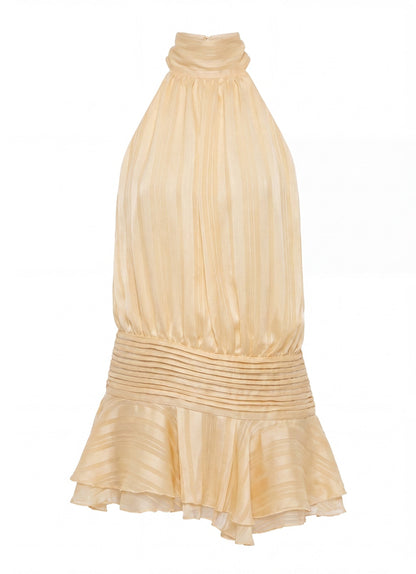 Women's Mini Dress – Halter Neck Pleated Ruffle Dress