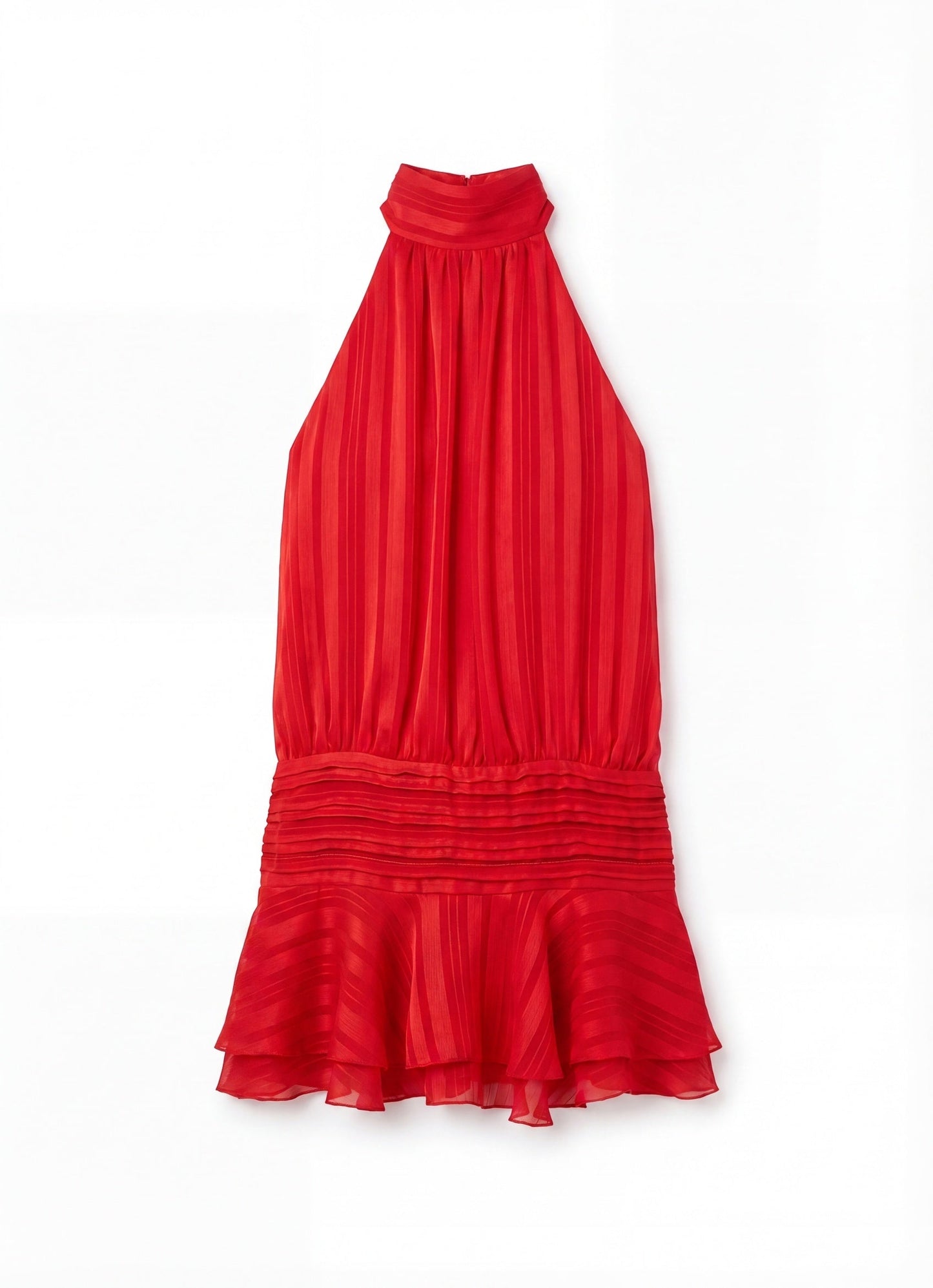 Women's Mini Dress – Halter Neck Pleated Ruffle Dress