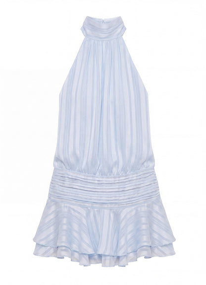 Women's Mini Dress – Halter Neck Pleated Ruffle Dress
