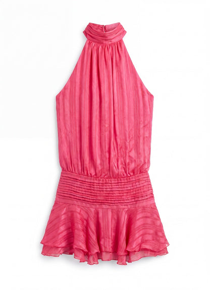 Women's Mini Dress – Halter Neck Pleated Ruffle Dress