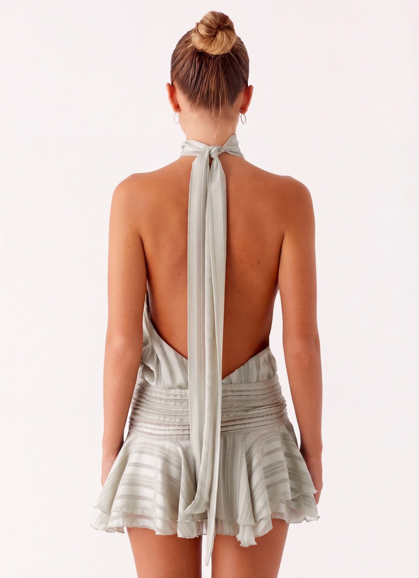 Women's Mini Dress – Halter Neck Pleated Ruffle Dress