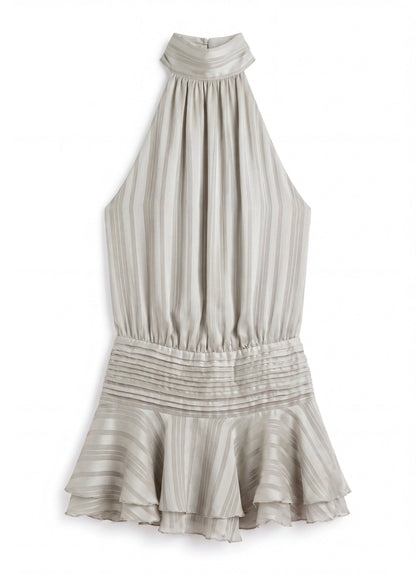 Women's Mini Dress – Halter Neck Pleated Ruffle Dress