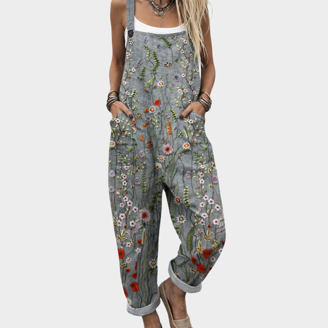 Women's Overalls – Floral Print Relaxed Dungarees