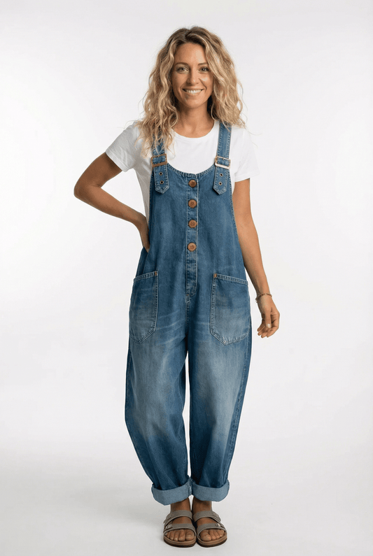 Women's Overalls – Relaxed Denim Button-Front Bib Style