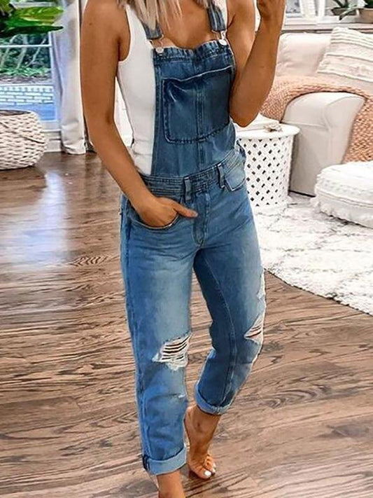 Women's Overalls – Relaxed Ripped Denim Dungarees